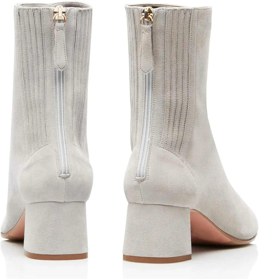 FSJ Women Classic Round Toe Low Chunky Block Heel Ankle Boots Trendy Back Zipper Winter Booties Suede Party Dress Shoes Size 4-15 US