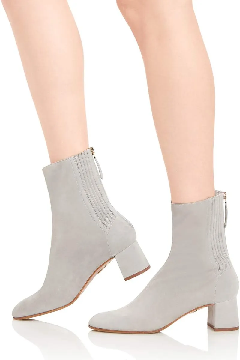 FSJ Women Classic Round Toe Low Chunky Block Heel Ankle Boots Trendy Back Zipper Winter Booties Suede Party Dress Shoes Size 4-15 US