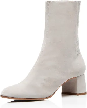 FSJ Women Classic Round Toe Low Chunky Block Heel Ankle Boots Trendy Back Zipper Winter Booties Suede Party Dress Shoes Size 4-15 US