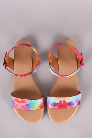 Liliana Kaleidoscope Print Open Toe Ankle Strap Flat Sandal