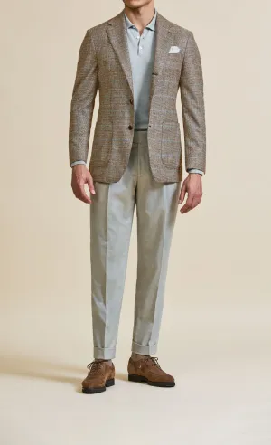 Loro Piana Wish Tan S170 Merino Wool & Cashmere Glencheck with Light Blue Overcheck