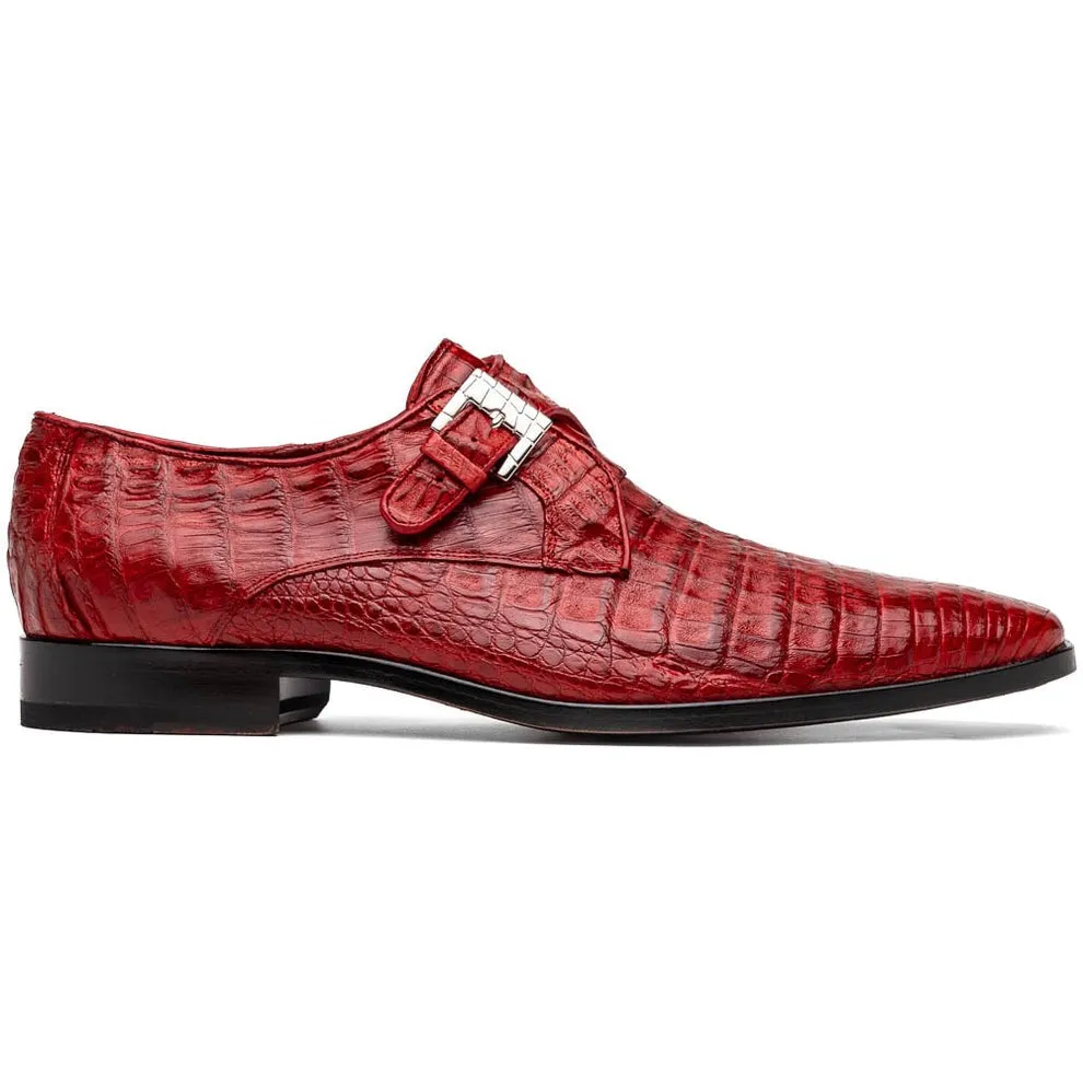 Marco Di Milano Rovigo Men's Shoes Wine Exotic Crocodile Skin Single Monk-Strap Loafers (MDM1000)