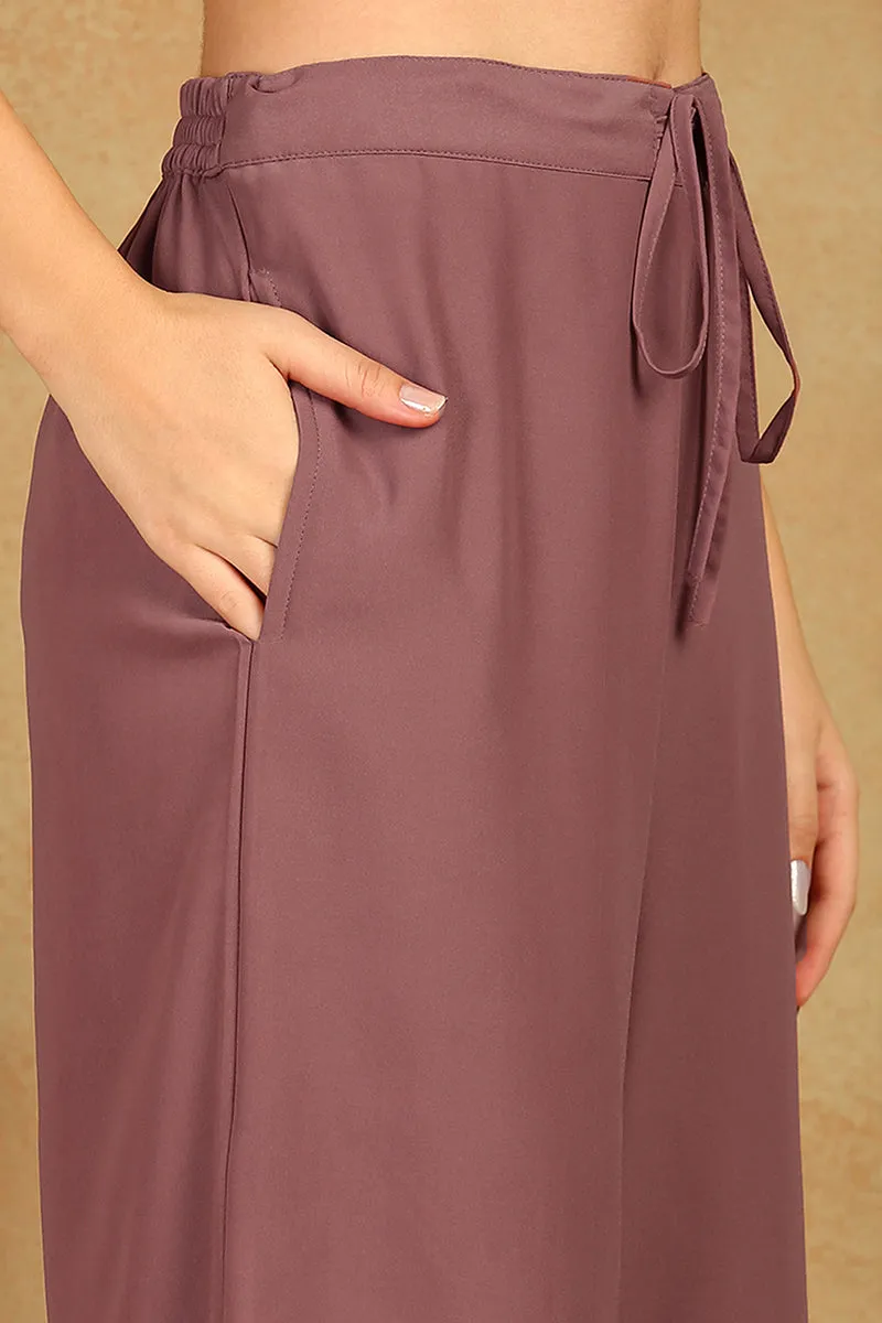 Mauve Georgette Solid Embroidered 3-Piece Kurta Set