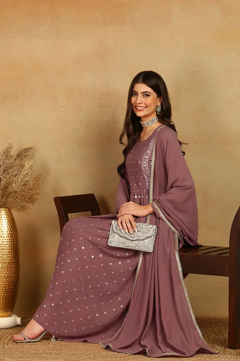 Mauve Georgette Solid Embroidered 3-Piece Kurta Set