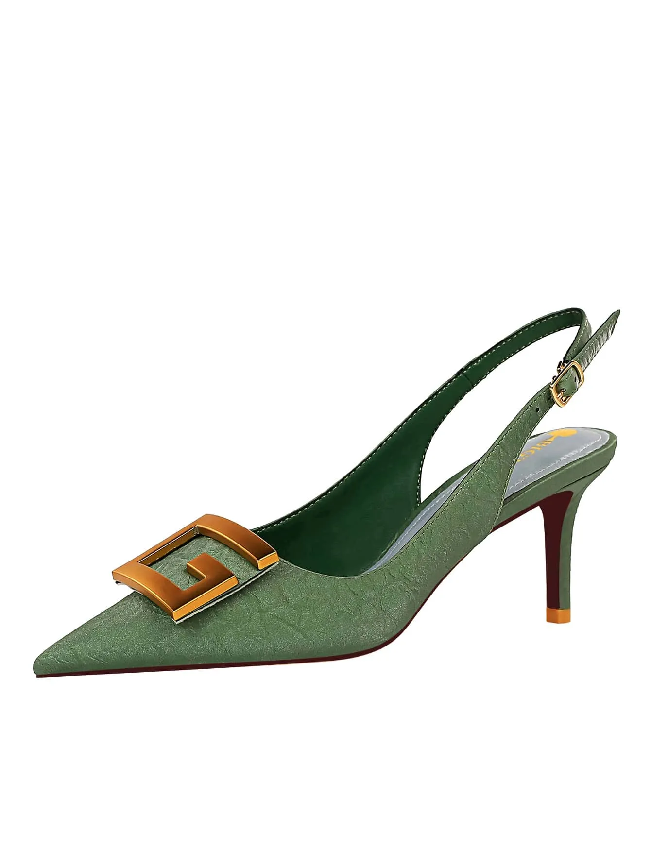 Metal Decor Stiletto Slingback Pumps