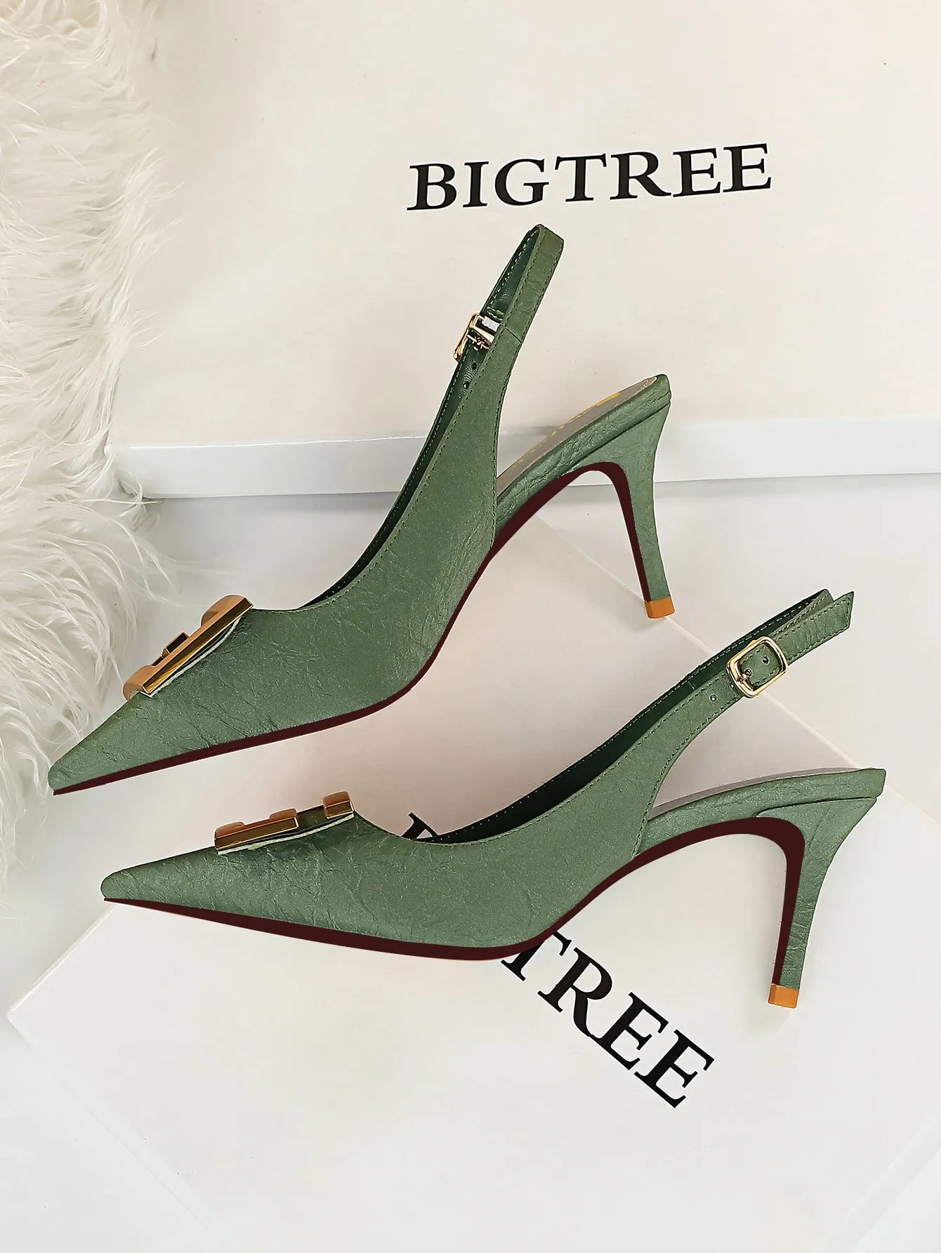 Metal Decor Stiletto Slingback Pumps