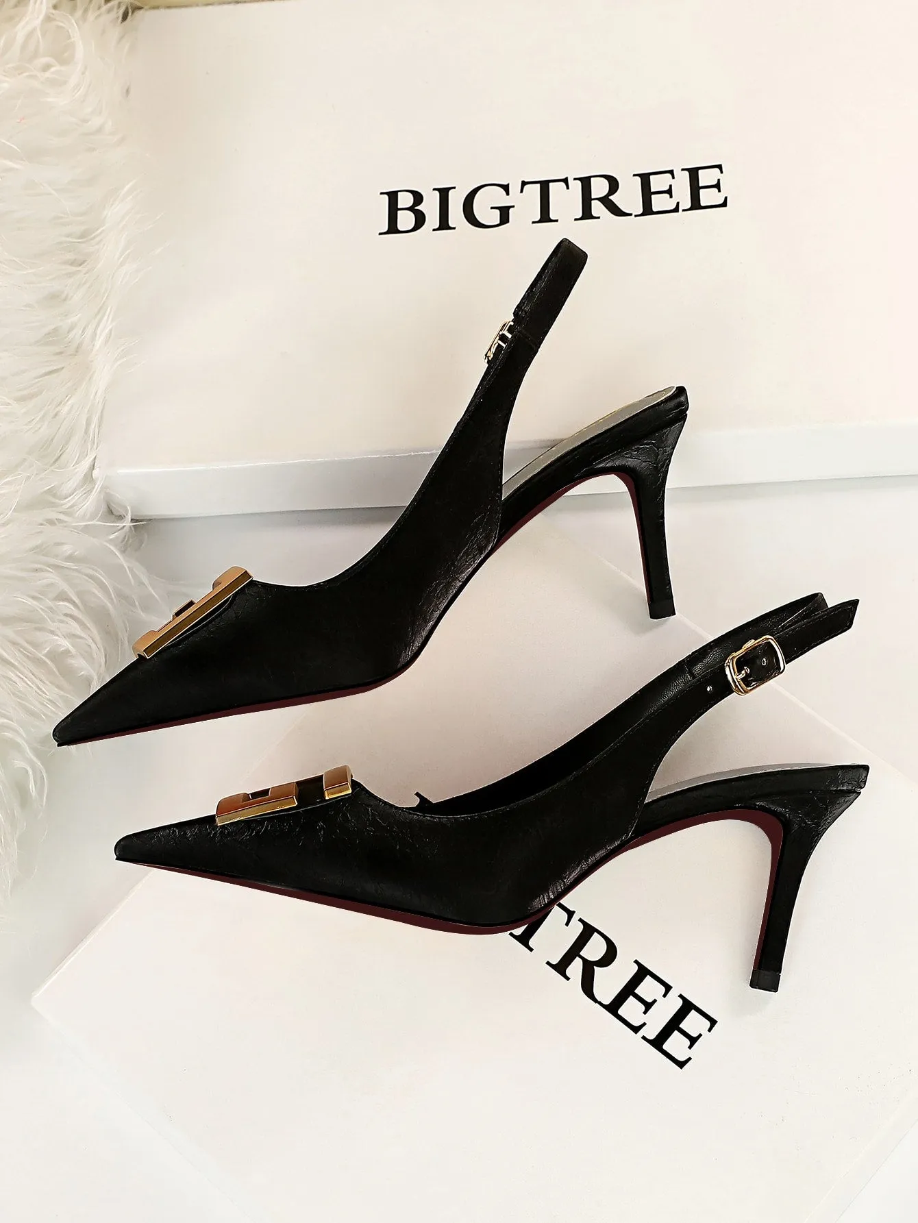 Metal Decor Stiletto Slingback Pumps