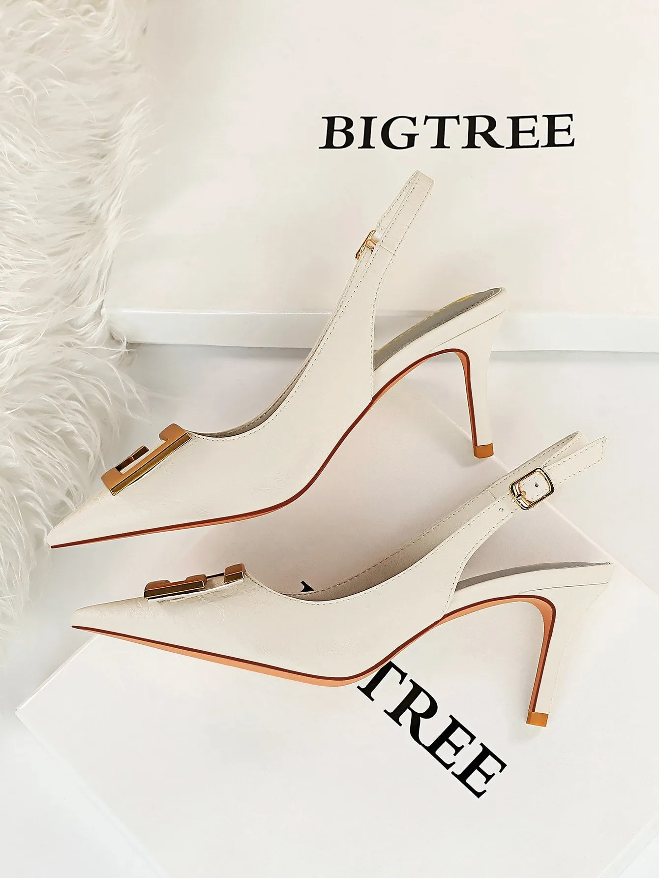 Metal Decor Stiletto Slingback Pumps
