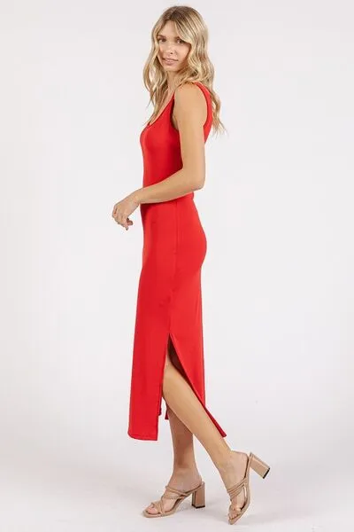 Mittoshop Side Slit Wide Strap Midi Tank Dress
