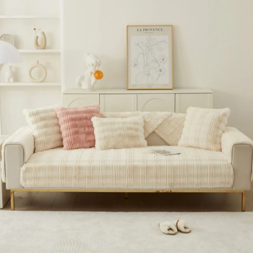 Modern Comfortable Faux Rabbit Fur Anti-Slip Couch Cover