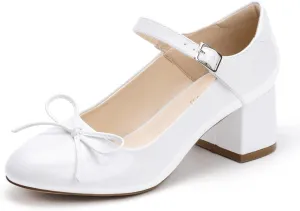 Mofri ShowHow Women's Mary Jane Shoes Women's Chunky Low Block Heels Mary Jane Round Closed Toe Pumps Wedding Office Dancing Dress Shoes