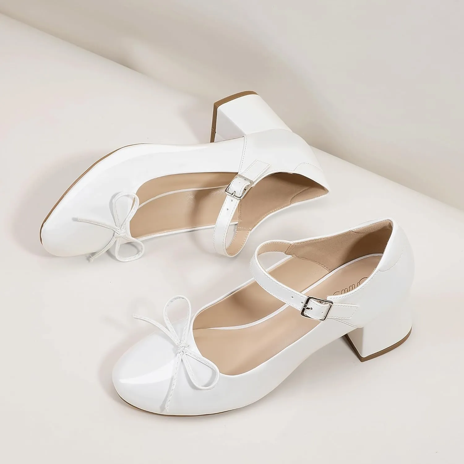 Mofri ShowHow Women's Mary Jane Shoes Women's Chunky Low Block Heels Mary Jane Round Closed Toe Pumps Wedding Office Dancing Dress Shoes