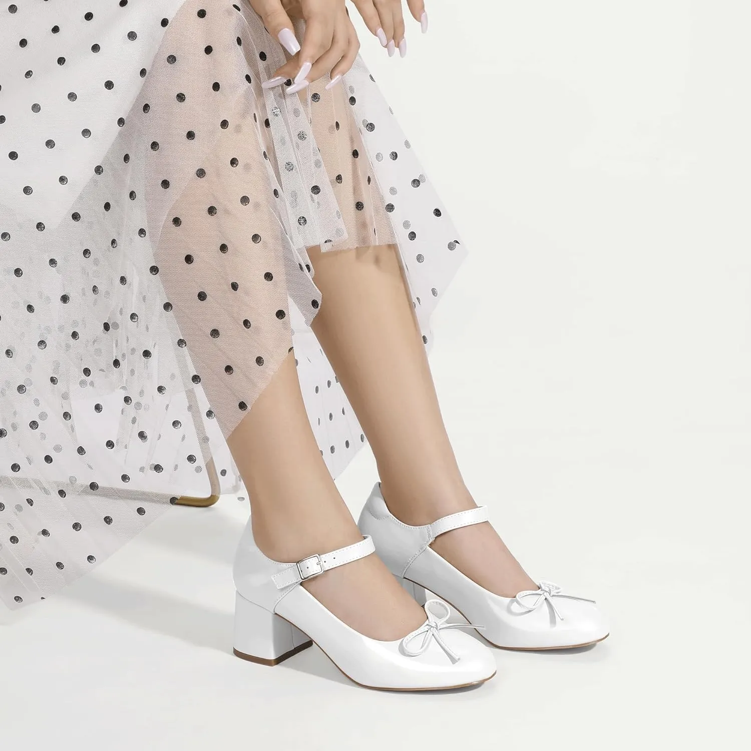 Mofri ShowHow Women's Mary Jane Shoes Women's Chunky Low Block Heels Mary Jane Round Closed Toe Pumps Wedding Office Dancing Dress Shoes
