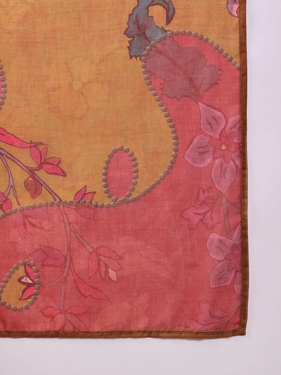Mustard Silk Blend Floral Printed 3-Piece Kurta Set
