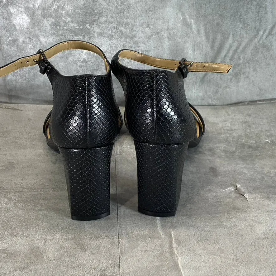 NATURALIZER Women's Black Snake Rayner Ankle-Strap Block-Heel Sandals SZ 11