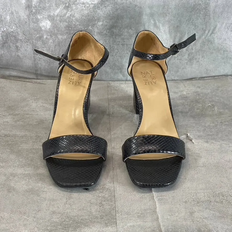 NATURALIZER Women's Black Snake Rayner Ankle-Strap Block-Heel Sandals SZ 11