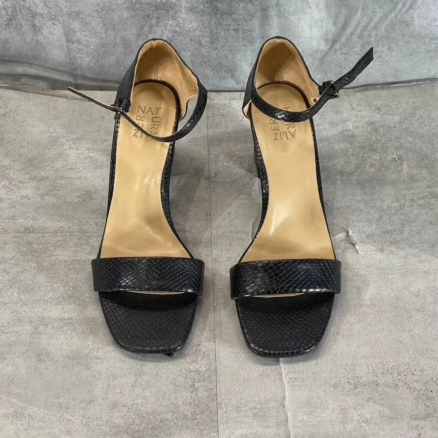 NATURALIZER Women's Black Snake Rayner Ankle-Strap Block-Heel Sandals SZ 11