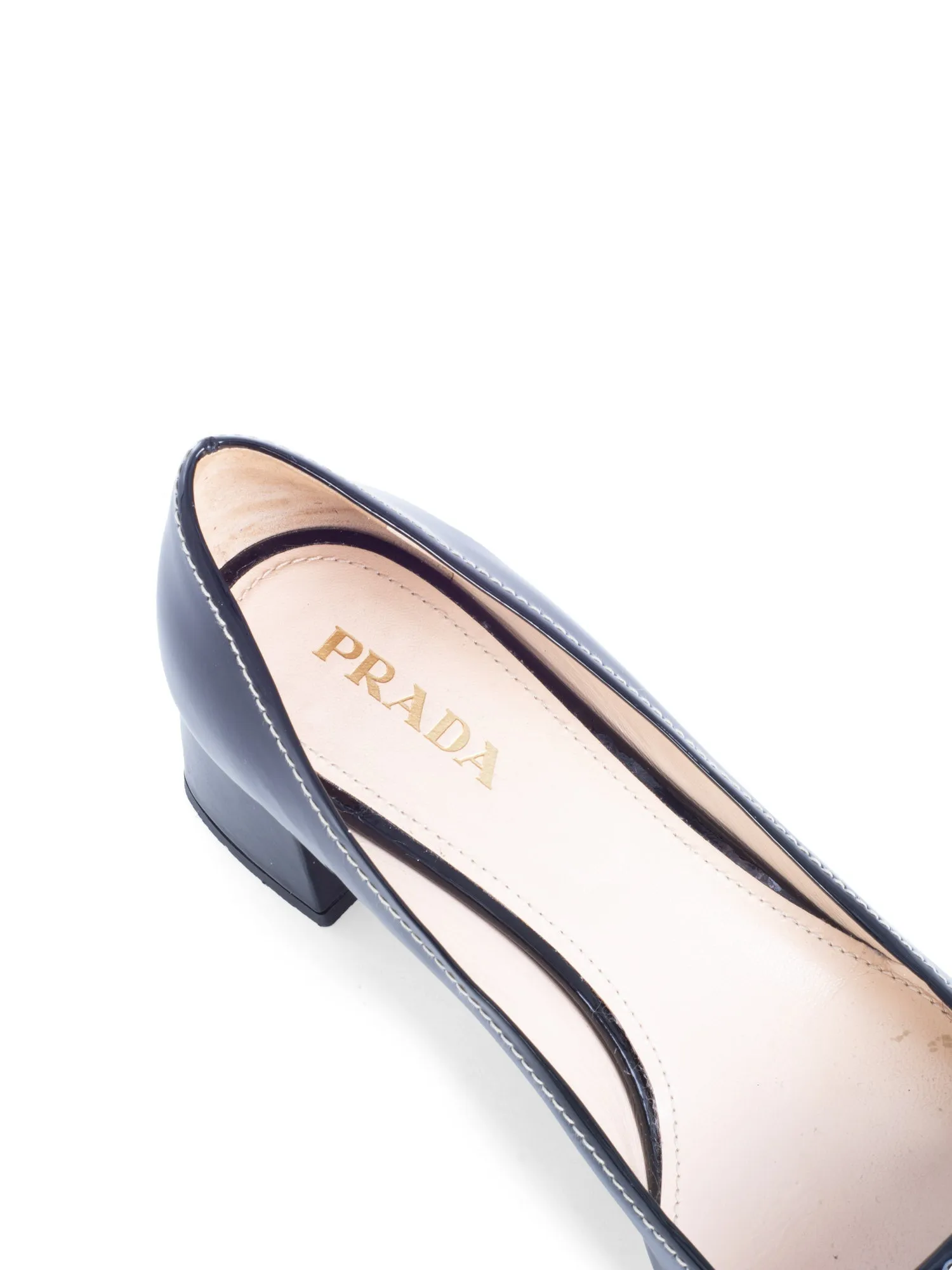 Prada Patent Leather Turnlock Buckle Logo Block Heel Shoes Black
