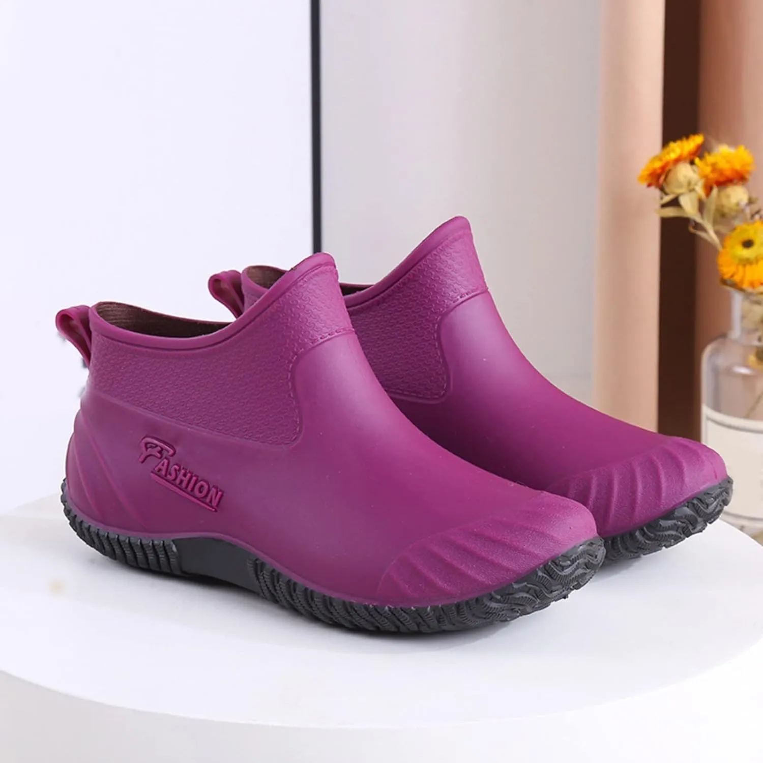 Rain Boots Women Women's Short Rain Boots Waterproof Anti Slip Rubber Ankle Chelsea Booties Comfortable Garden Shoes