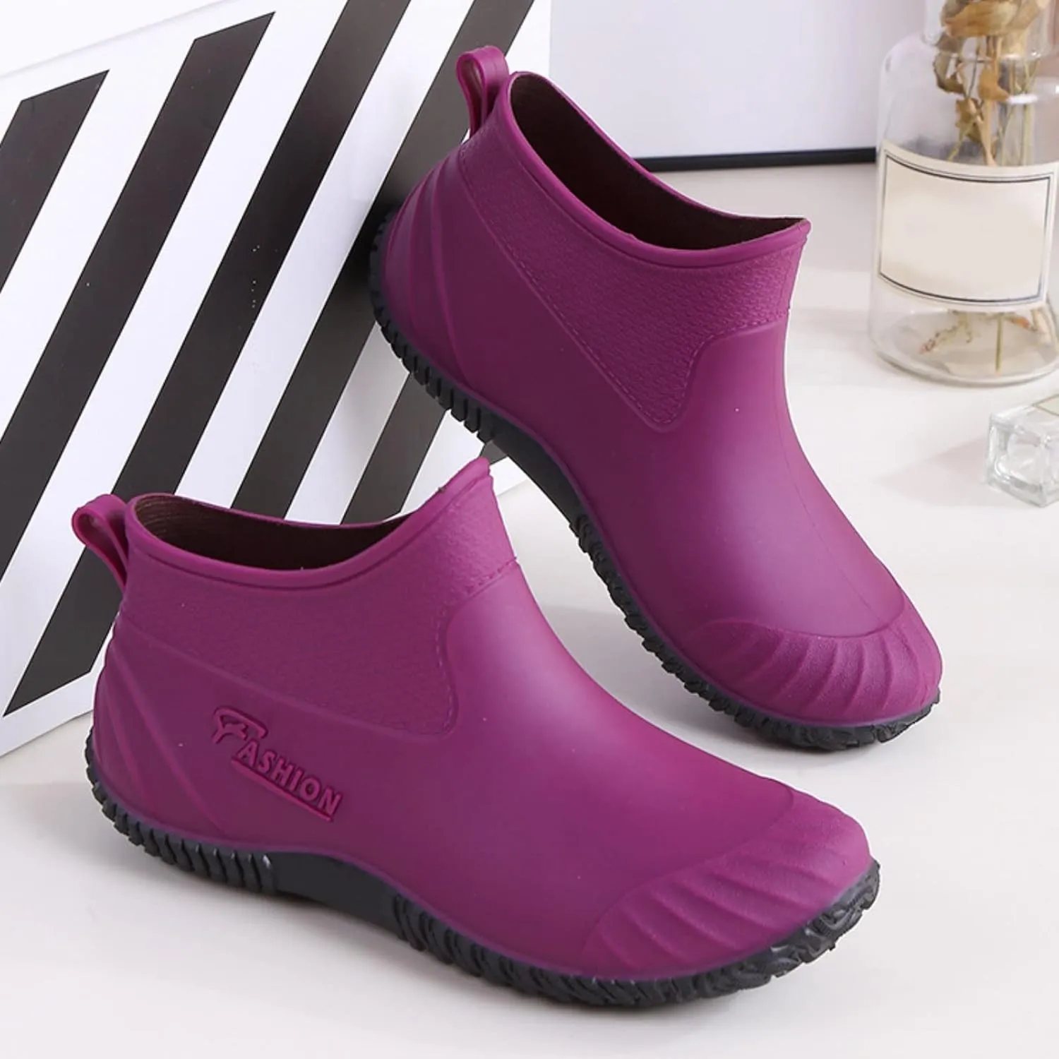 Rain Boots Women Women's Short Rain Boots Waterproof Anti Slip Rubber Ankle Chelsea Booties Comfortable Garden Shoes