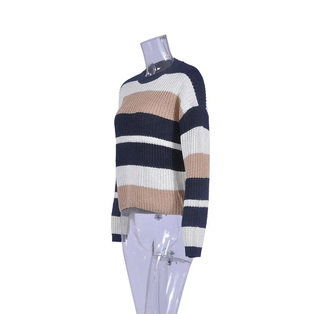 Round Neck Long Sleeve Stitching Sweater