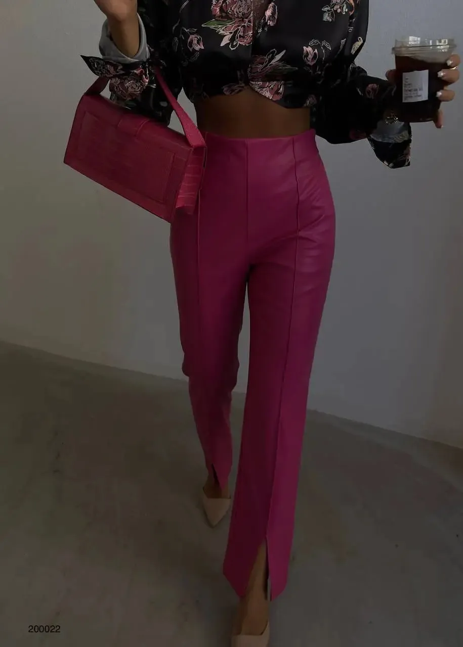 SPLIT HEM VEGAN LEATHER PANTS