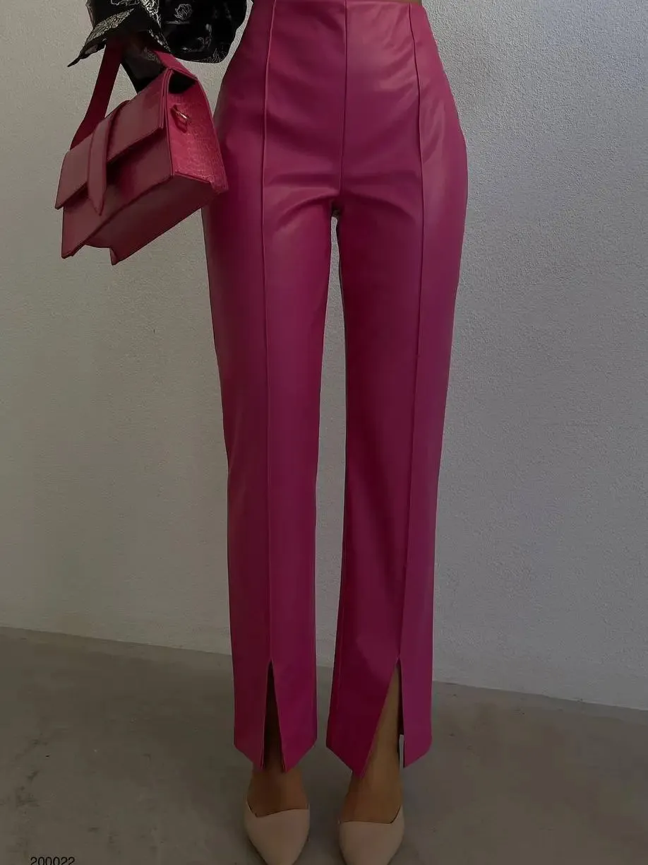 SPLIT HEM VEGAN LEATHER PANTS