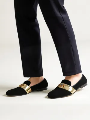 Spring and summer new men's handmade loafers patent leather gold belt small bee buckle European and American trendy slip-on banquet shoes for men
