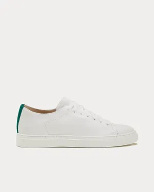 Textured Calf Leather Dark Green Detailing White Low Top Sneakers