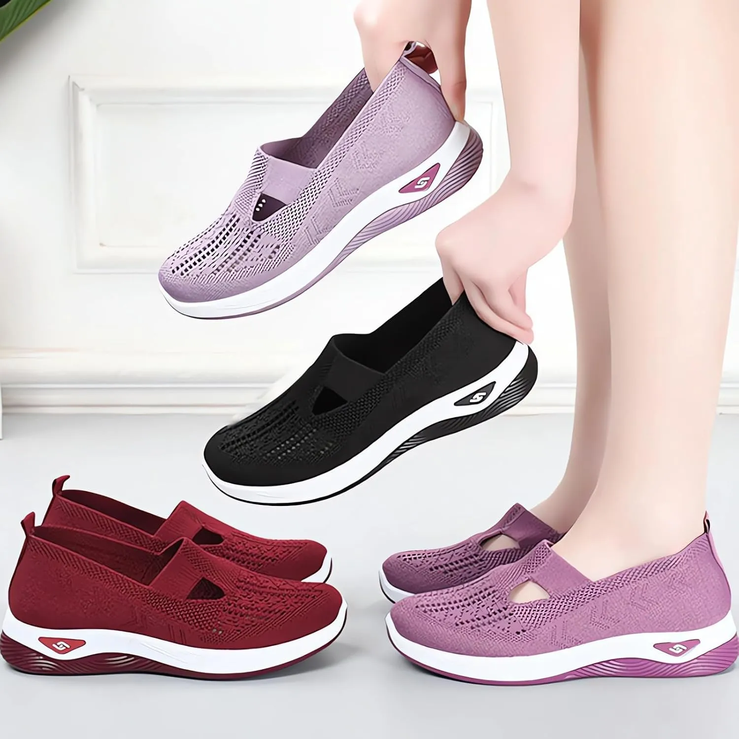 Thatrich Orthopedic Shoes for Women Breathable Soft Slip On Sneakers Comfort Mesh Up Stretch Sneaker Diabetic Walking Shoes