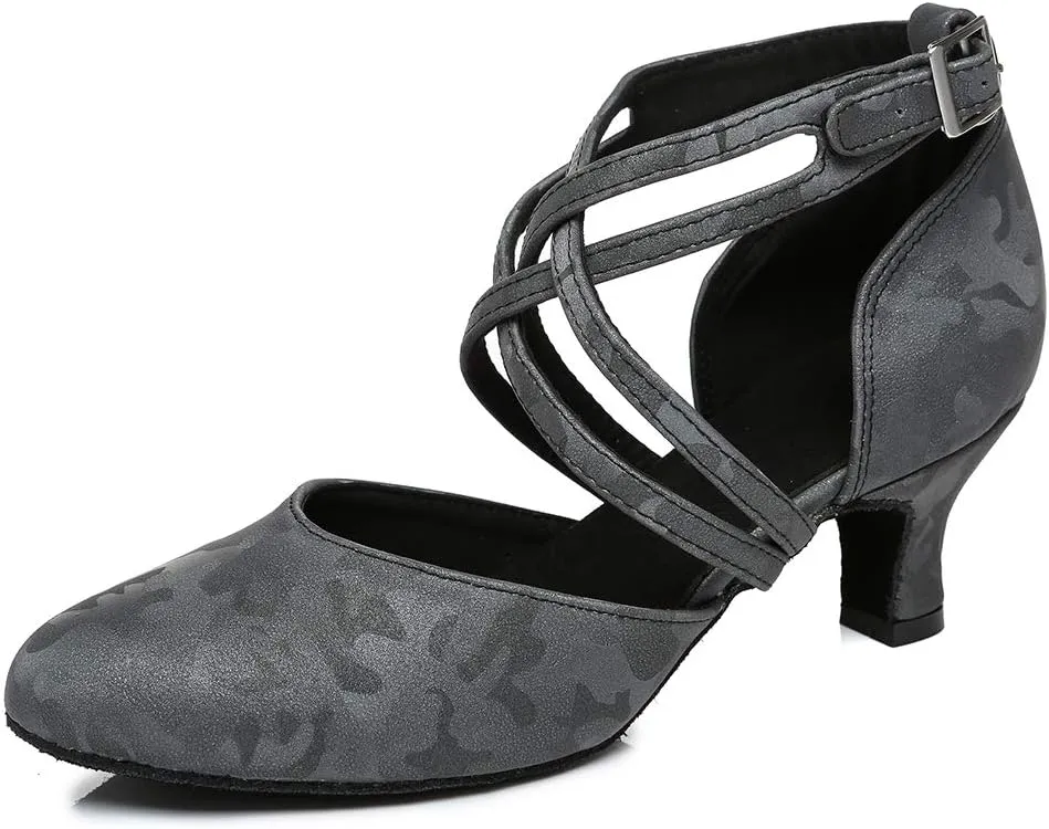 TINRYMX Women's Cross Strap Latin Dance Shoes Closed Toe Character Dance Shoes Tango Ballroom Performance Dancing Pumps,YCL457