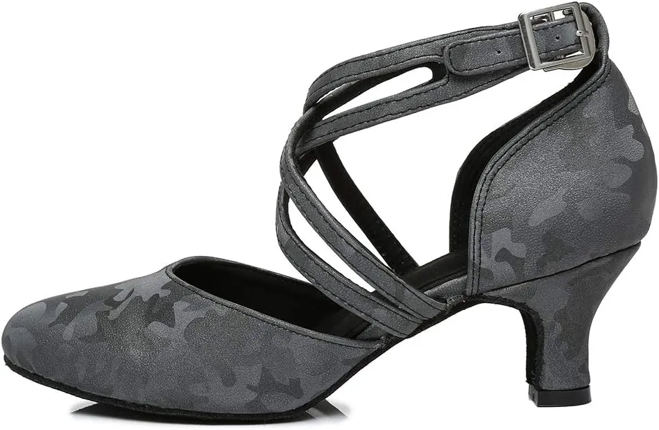 TINRYMX Women's Cross Strap Latin Dance Shoes Closed Toe Character Dance Shoes Tango Ballroom Performance Dancing Pumps,YCL457