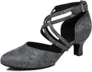 TINRYMX Women's Cross Strap Latin Dance Shoes Closed Toe Character Dance Shoes Tango Ballroom Performance Dancing Pumps,YCL457