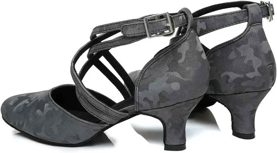 TINRYMX Women's Cross Strap Latin Dance Shoes Closed Toe Character Dance Shoes Tango Ballroom Performance Dancing Pumps,YCL457