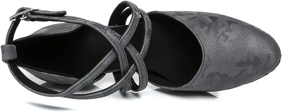 TINRYMX Women's Cross Strap Latin Dance Shoes Closed Toe Character Dance Shoes Tango Ballroom Performance Dancing Pumps,YCL457