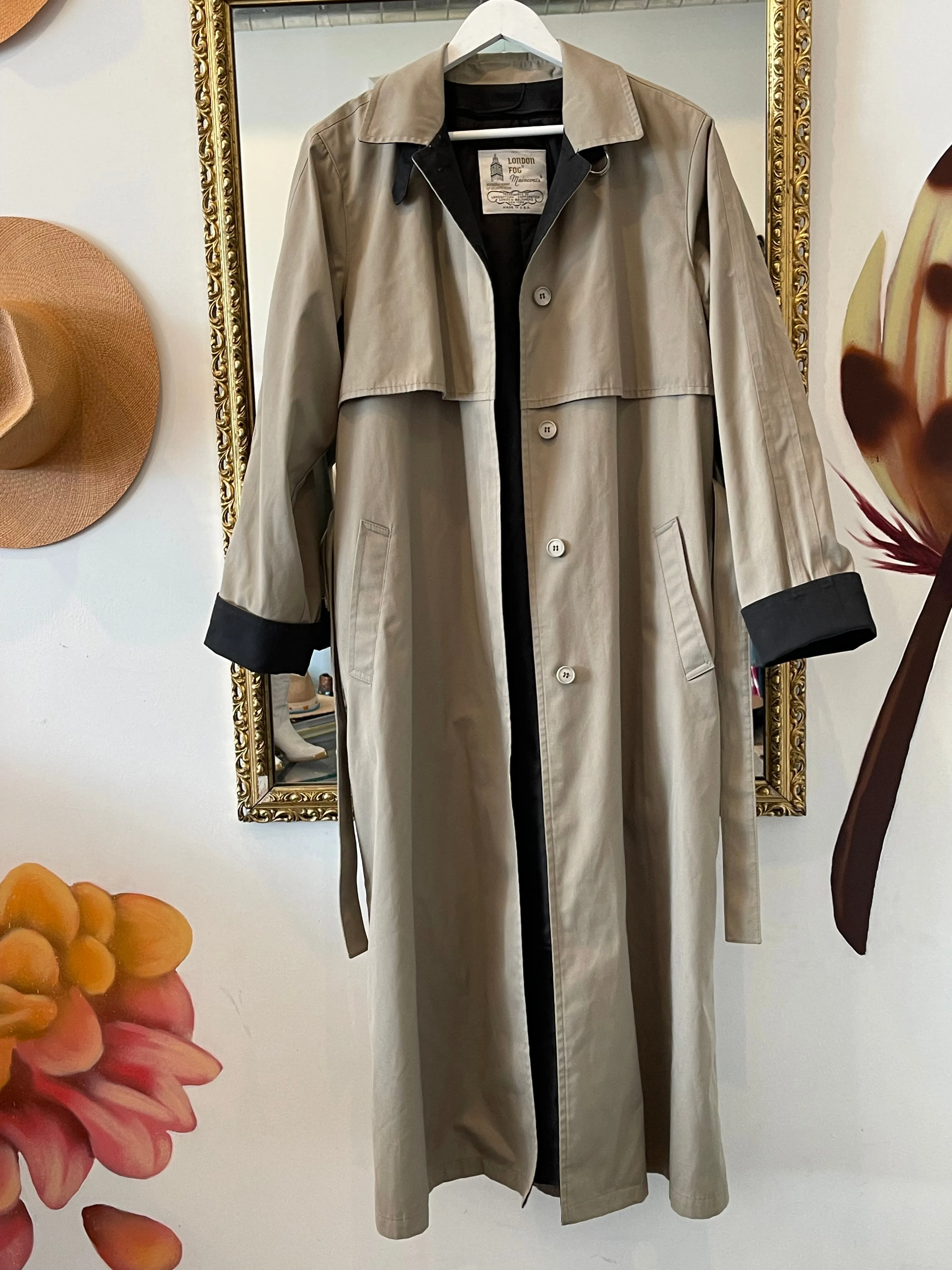 Vintage Rain Coat - Taupe & Black