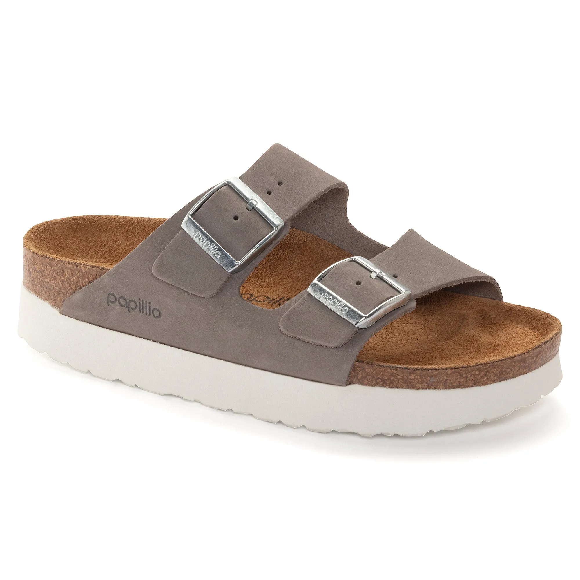 Women's Birkenstock Papillio Arizona Platform Nubuck Leather Color: Dove Gray