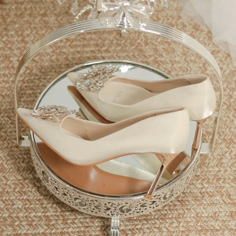 Women's Crystal Square Buckle High Heels Pumps