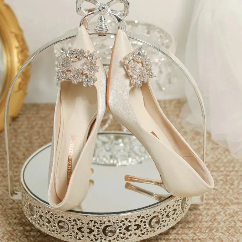 Women's Crystal Square Buckle High Heels Pumps