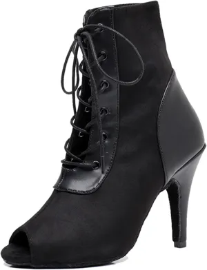 Womens Girls Professional Dance Shoes Lace-up Latin Tango Ballroom Boots Party Prom Ankle Booties X3211