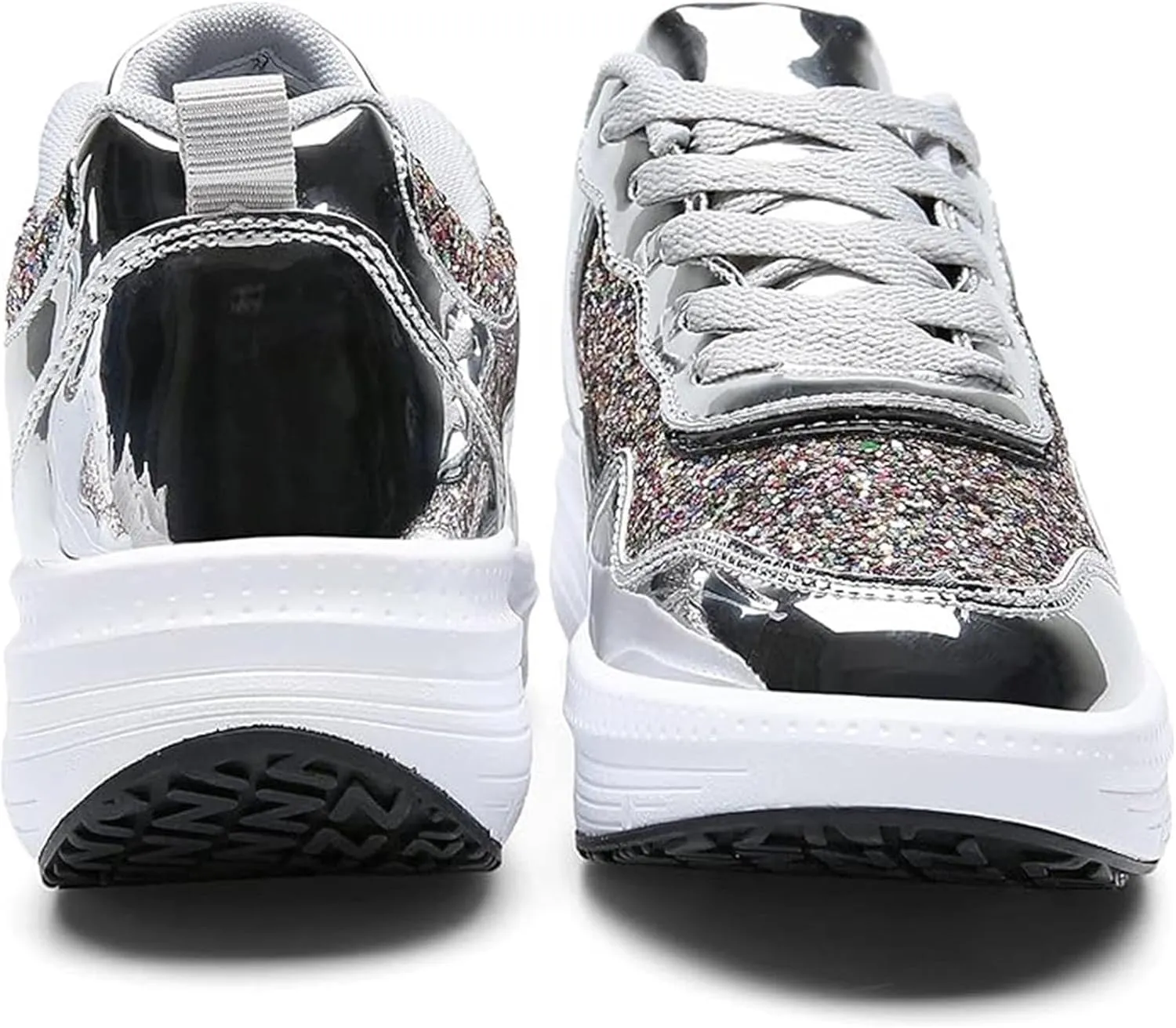 Women's Lace Up Inner Heightening Wedge Walking Shoe Sequins Fashion Sneakers Lightweight Non Slip Workout Shoes