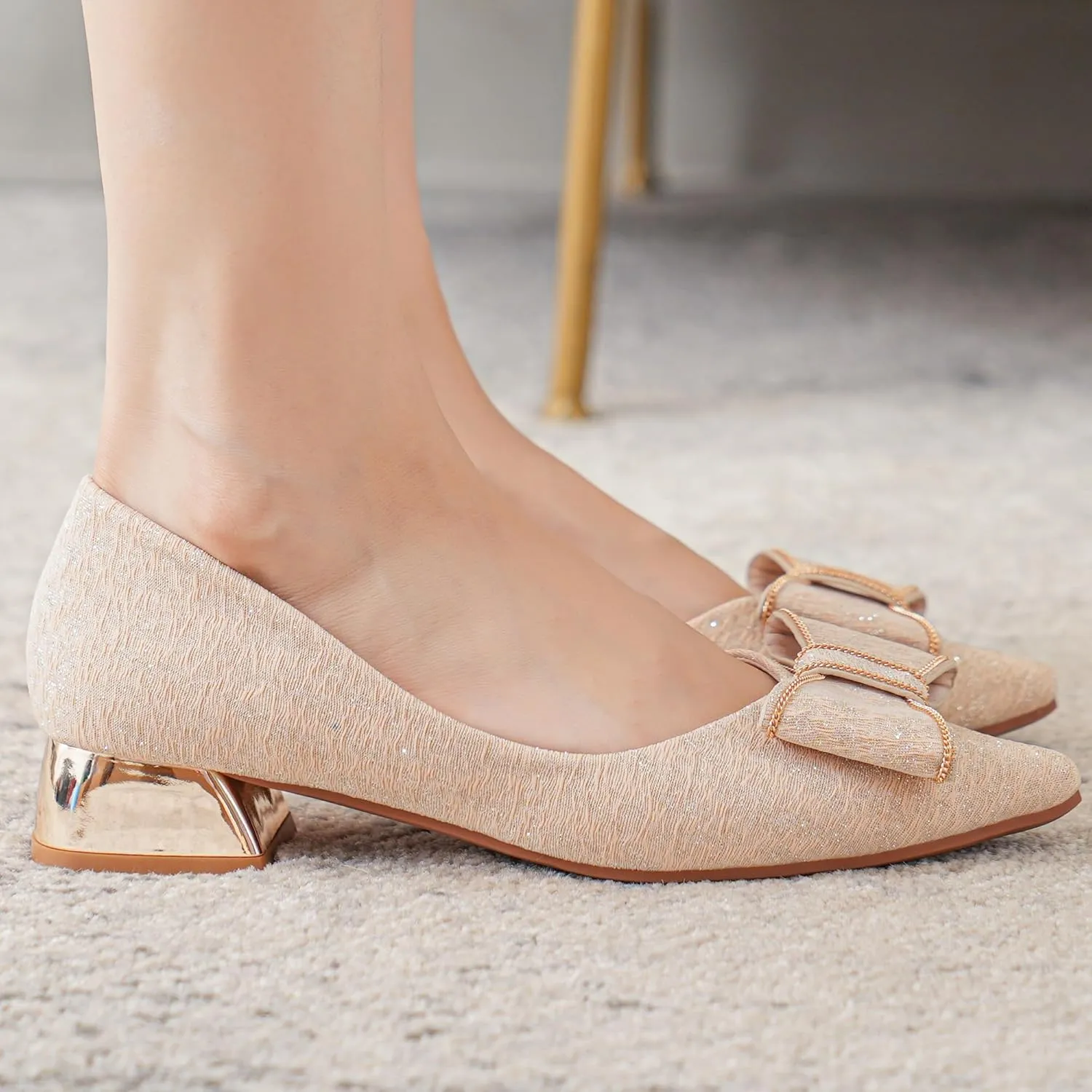 Women's Low Block Chunky Heels Dress Shoes Pointed Toe Closed Toe Work Pumps Slip on Comfort Dress Shoes for Women