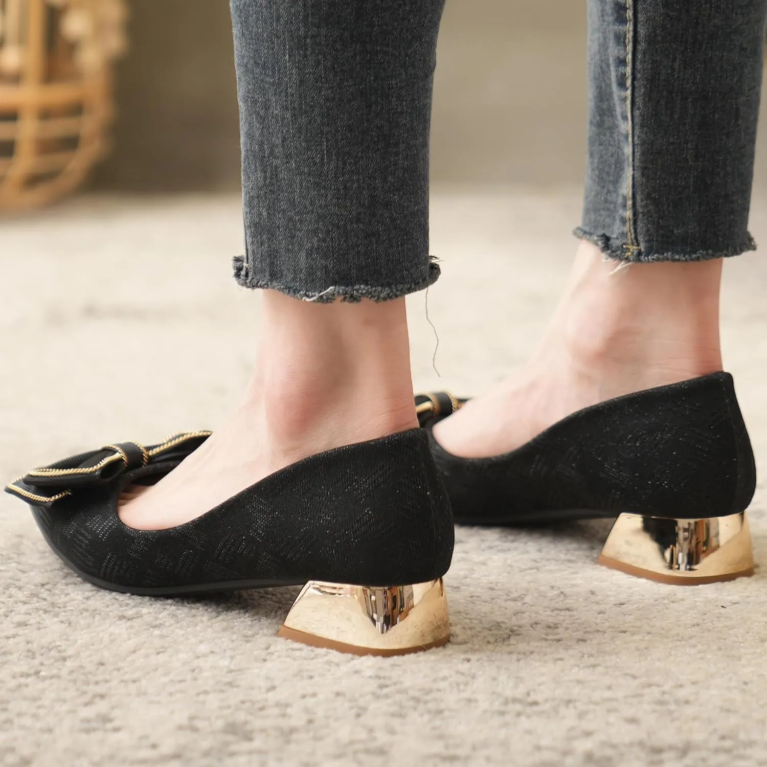 Women's Low Block Chunky Heels Dress Shoes Pointed Toe Closed Toe Work Pumps Slip on Comfort Dress Shoes for Women