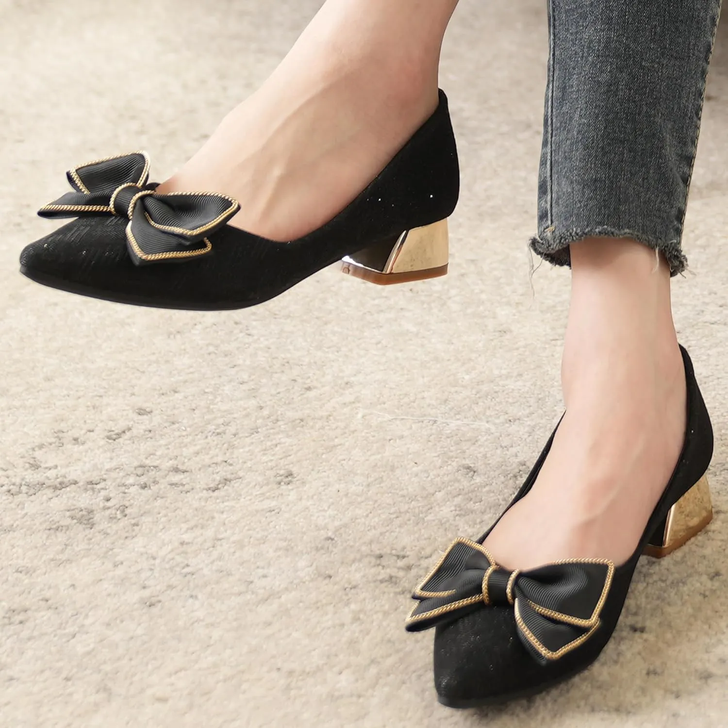 Women's Low Block Chunky Heels Dress Shoes Pointed Toe Closed Toe Work Pumps Slip on Comfort Dress Shoes for Women