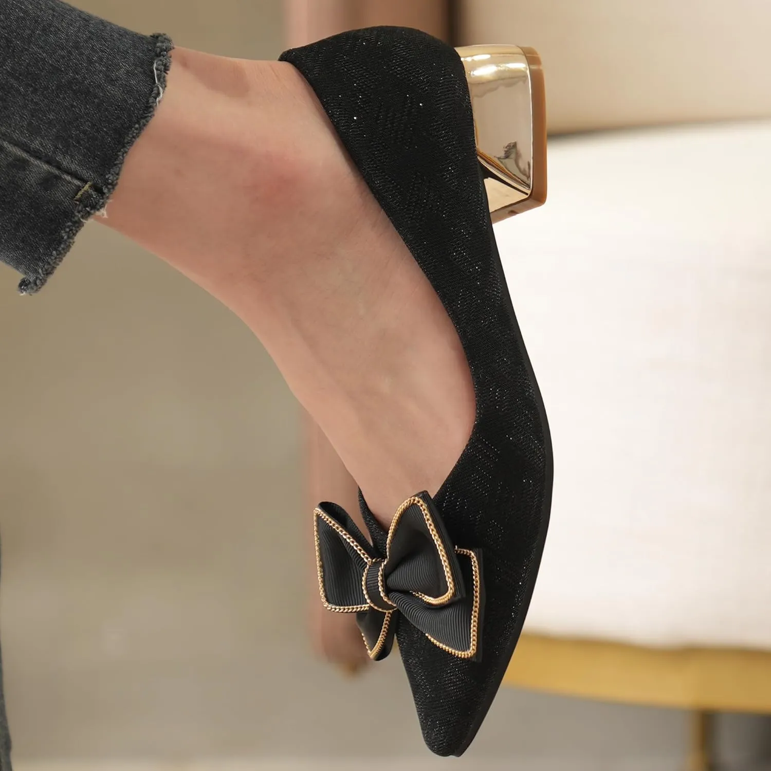 Women's Low Block Chunky Heels Dress Shoes Pointed Toe Closed Toe Work Pumps Slip on Comfort Dress Shoes for Women