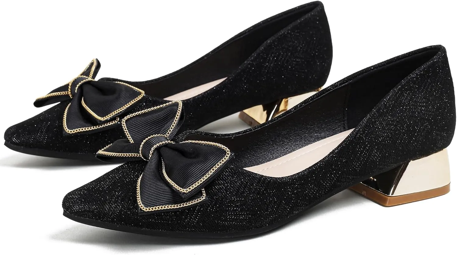 Women's Low Block Chunky Heels Dress Shoes Pointed Toe Closed Toe Work Pumps Slip on Comfort Dress Shoes for Women