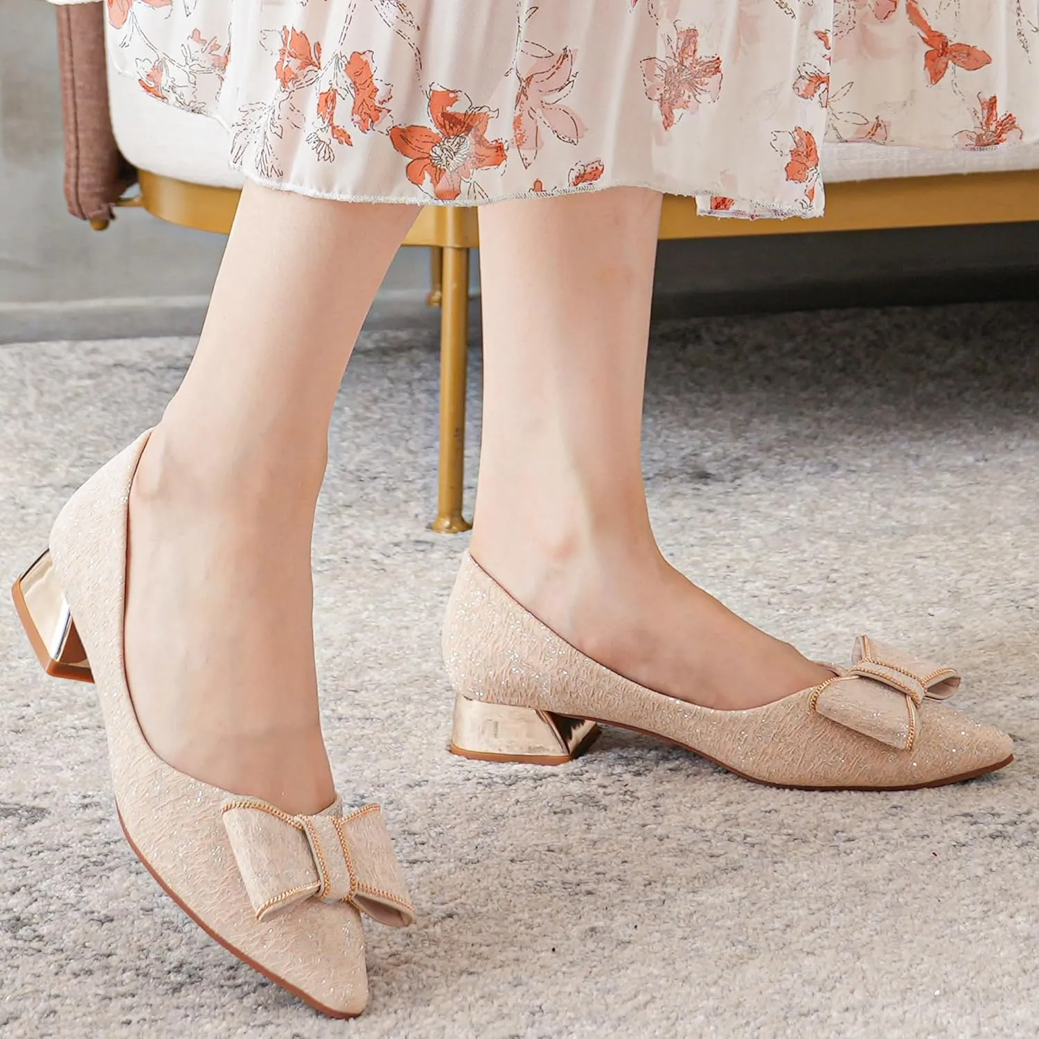 Women's Low Block Chunky Heels Dress Shoes Pointed Toe Closed Toe Work Pumps Slip on Comfort Dress Shoes for Women