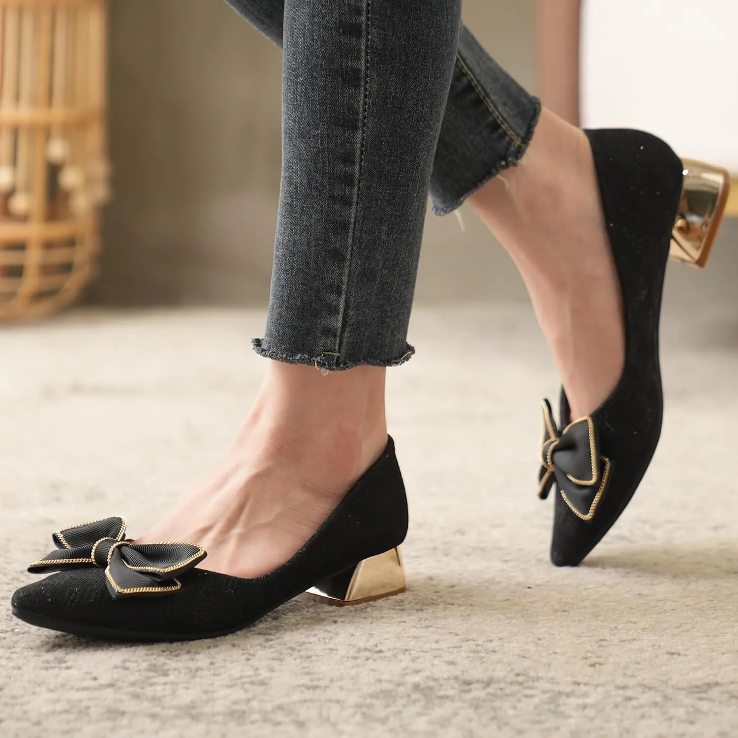 Women's Low Block Chunky Heels Dress Shoes Pointed Toe Closed Toe Work Pumps Slip on Comfort Dress Shoes for Women