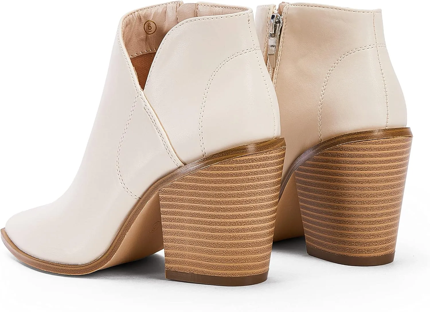 Womens Pointed Toe Ankle Boots Block Stacked Chunky Heel Cutout Side Zipper Fall Booties Shoe