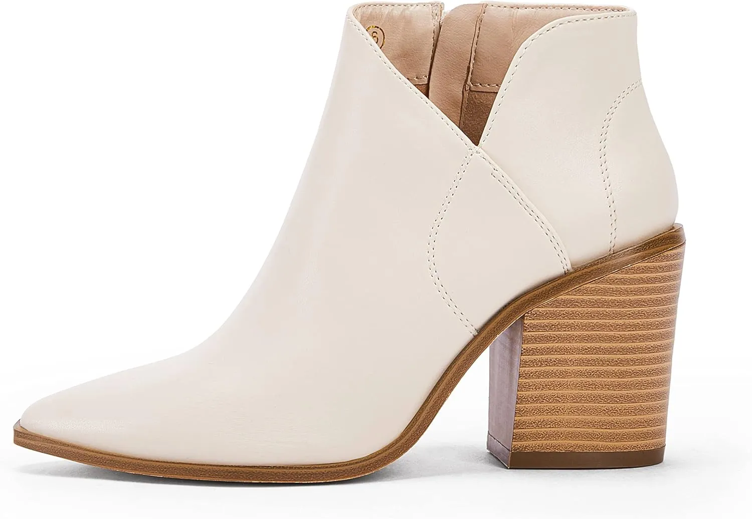Womens Pointed Toe Ankle Boots Block Stacked Chunky Heel Cutout Side Zipper Fall Booties Shoe